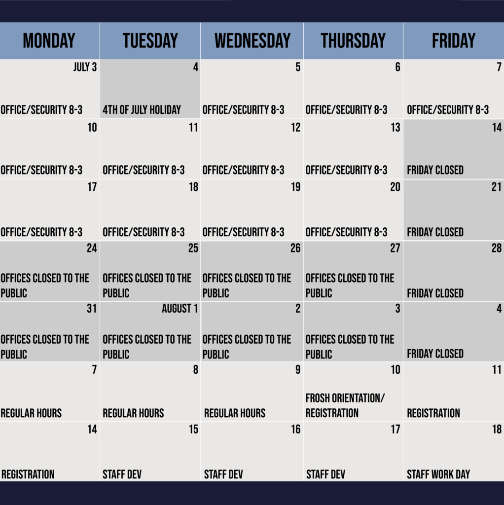 Calendar of Office Hours